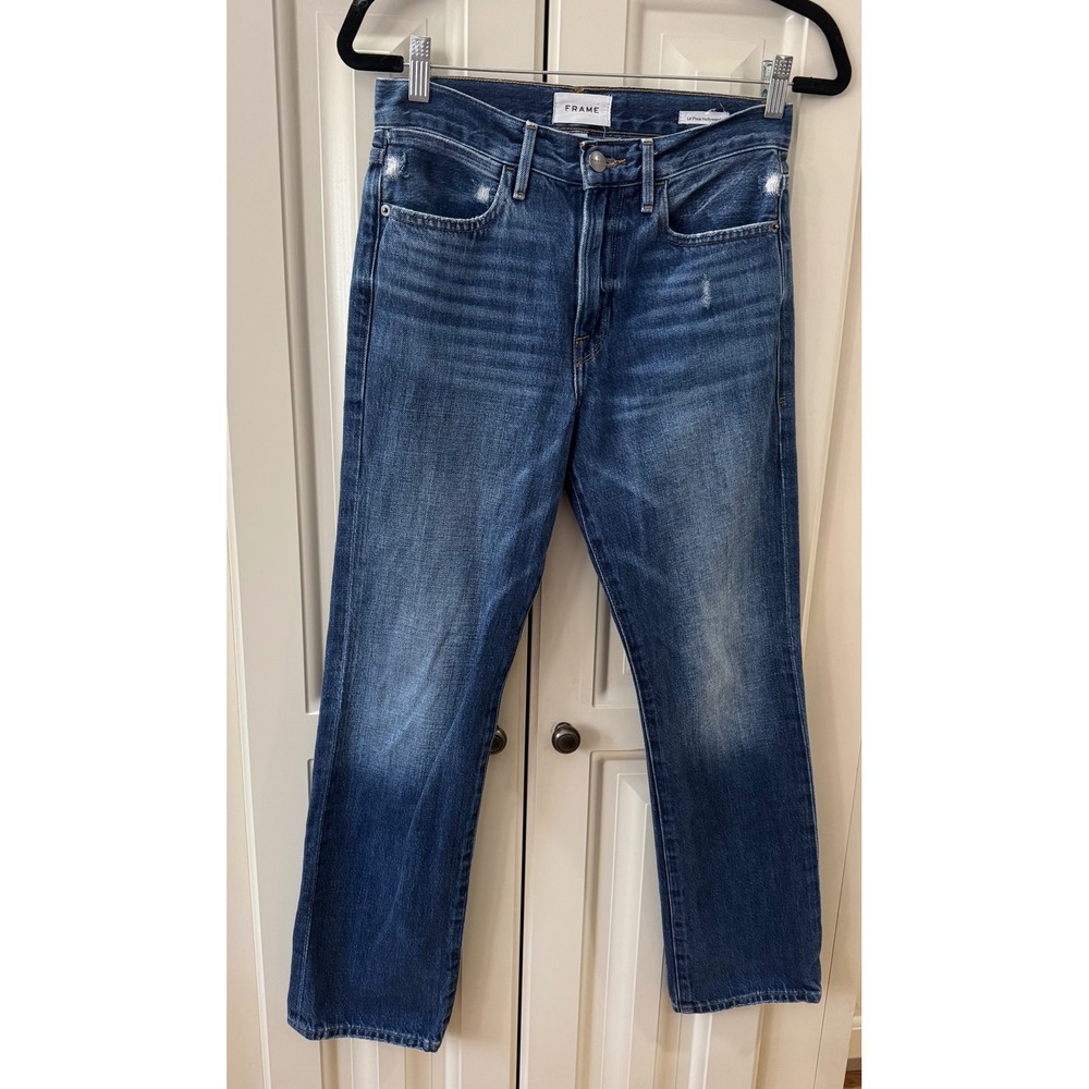 FRAME Le Pixie Hollywood Straight Leg Jeans Distressed Denim Blue Wash Size 24‎